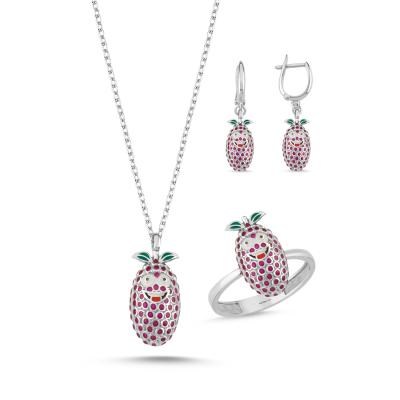 Böğürtlen Rodyum Kaplama Gümüş Takım 1140