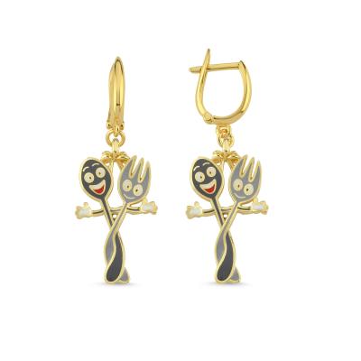 Kaşık Çatal Altın Kaplama Gümüş Küpe BK105