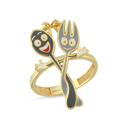 Çatal Kaşık Altın Kaplama Gümüş Yüzük 505