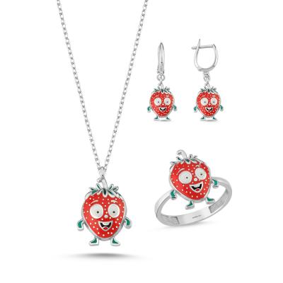 Çilek Rodyum Kaplama Gümüş Takım 1082