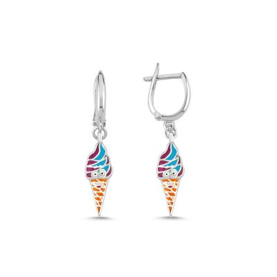 Dondurma Rodyum  Kaplama Gümüş Küpe 210