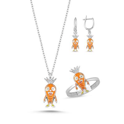 Havuç Rodyum Kaplama Gümüş Takım 1012