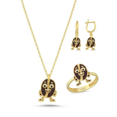 Kahve Altın Kaplama Gümüş Takım 1111