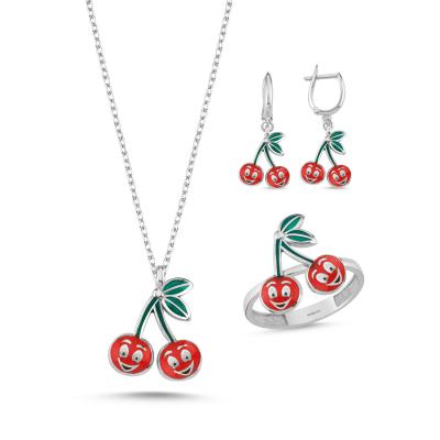 Kiraz Rodyum Kaplama Gümüş Takım 1094