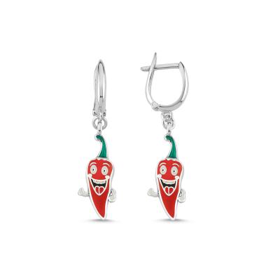 Kırmızı Biber Rodyum Kaplama Gümüş Küpe 118