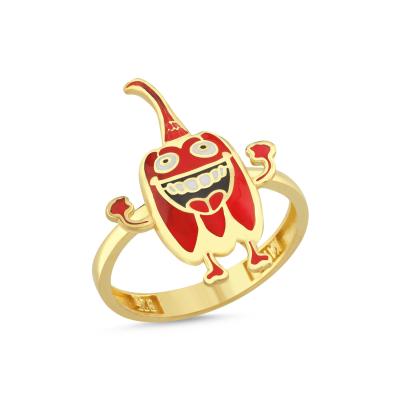 Kırmızı Dolmalık Biber Altın Kaplama Gümüş Yüzük 521