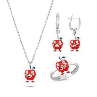 Kırmızı Elma Rodyum Kaplama Gümüş Takım 1062