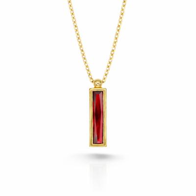 Lal Taşlı Çubuk Gümüş Kolye GM47