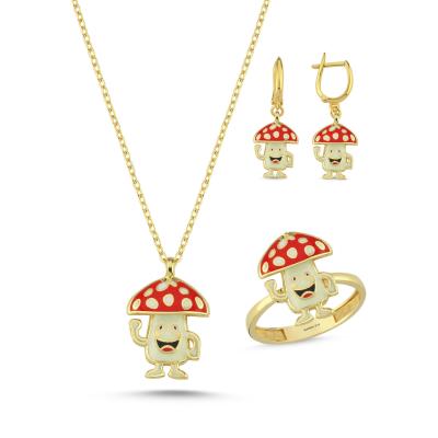 Mantar Altın Kaplama Gümüş Takım 1013