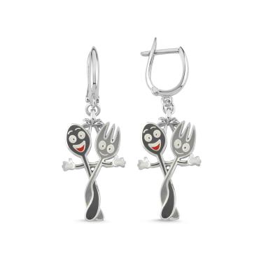 Çatal Kaşık Rodyum Kaplama Gümüş Küpe 104