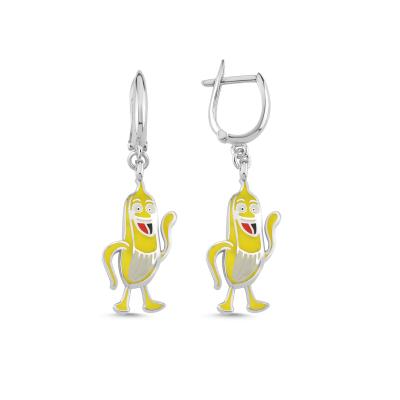 Muz Rodyum Kaplama Gümüş Küpe 174