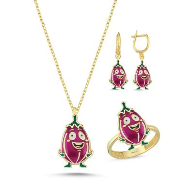 Patlıcan Altın Kaplama Gümüş Takım 1097