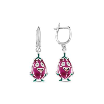 Patlıcan Rodyum Kaplama Gümüş Küpe P198