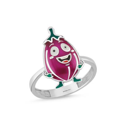 Patlıcan Rodyum Kaplama Gümüş Yüzük 598