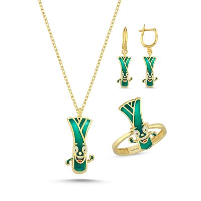 Pırasa Altın Kaplama Gümüş Takım 1045