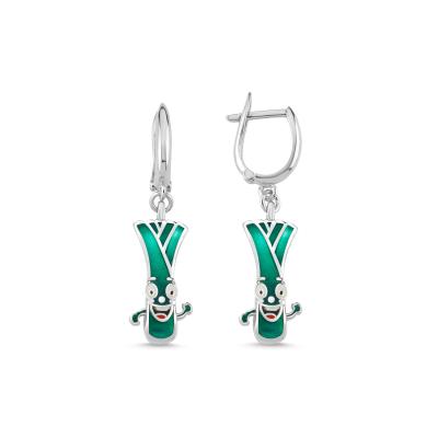 Pırasa Rodyum Kaplama Gümüş Küpe 146