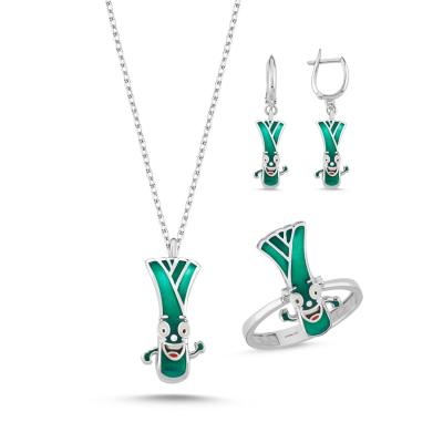 Pırasa Rodyum Kaplama Gümüş Takım 1046