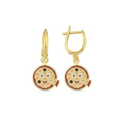 Pizza Altın Kaplama Gümüş Küpe 135