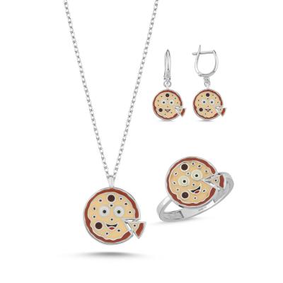 Pizza Rodyum Kaplama Gümüş Takım 1036