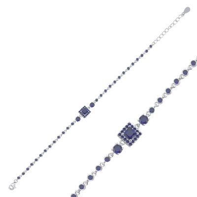 Safir Renkli Beyaz Altın Kaplama Bileklik KD901