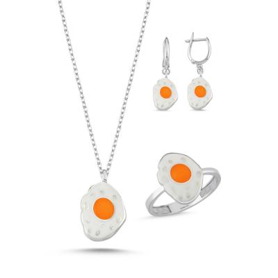 Sahanda Yumurta Rodyum Kaplama Gümüş Takım 1010