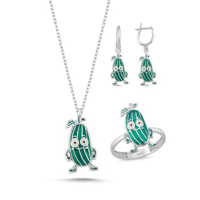 Salatalık Rodyum Kaplama Gümüş Takım 1056