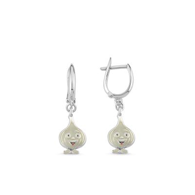 Sarımsak Rodyum Kaplama Gümüş Küpe 152