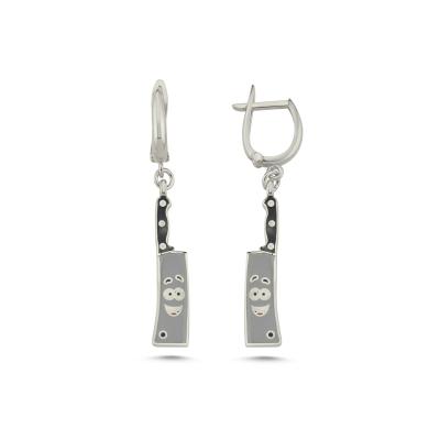 Satır Özel Tasarım Rodyum Kaplama Gümüş Küpe VT244