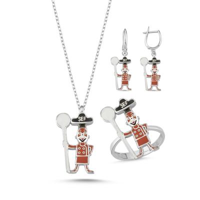 Şef Rodyum Kaplama Gümüş Takım 1002