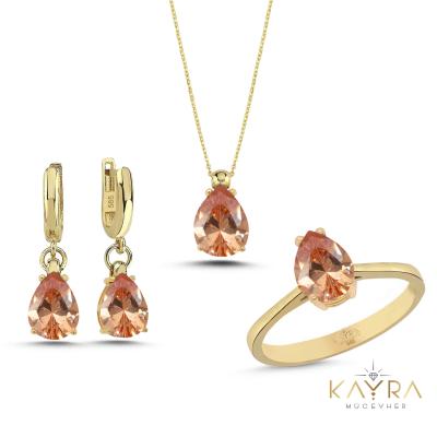 Sitrin Damla Taşlı Altın Kaplama Takım  GFC21