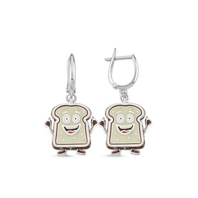 Tost Ekmeği Rodyum Kaplama Gümüş Küpe 166