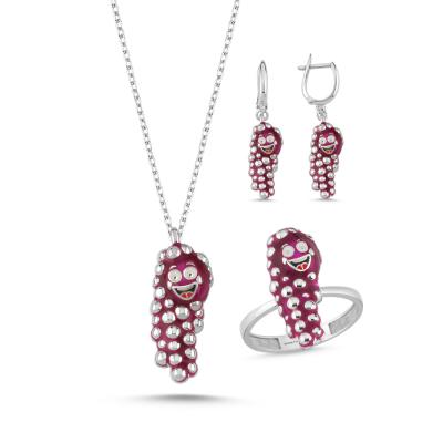 Üzüm Rodyum Kaplama Gümüş Takım 1142