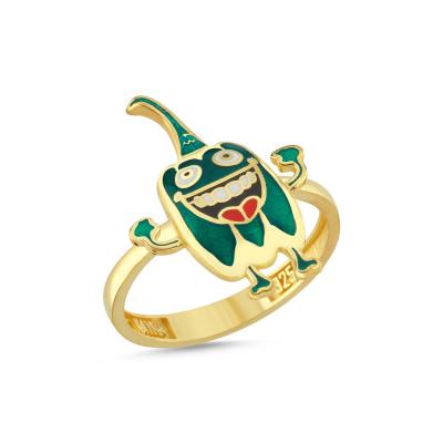 Yeşil Dolmalık Biber Altın Kaplama Gümüş Yüzük 523