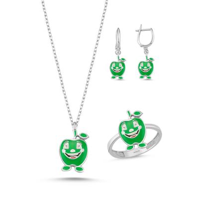 Yeşil Elma Rodyum Kaplama Gümüş Takım 1060