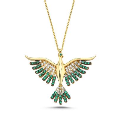 Yeşil Taşlı Anka Kuşu Altın Kaplama Kolye GM89