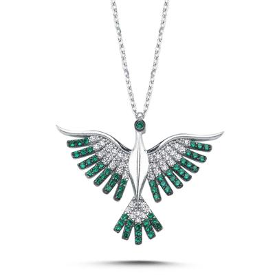 Yeşil Taşlı Anka Kuşu Gümüş Kolye