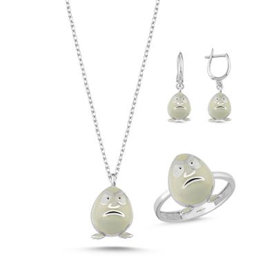 Yumurta Rodyum Kaplama Gümüş Takım 1038