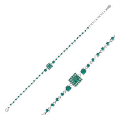 Zümrüt Renkli Beyaz Altın Kaplama Bileklik KD902